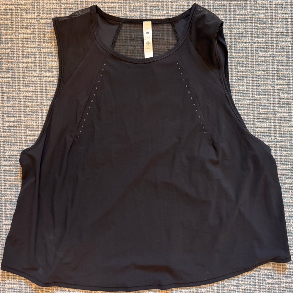 Lululemon Womens Yoga Run Gym Sculpt Tank Top Cropped Black Mesh Size 14